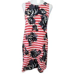 WAYF Red/White Stripe Black Floral Sleeveless Shift Dress XS